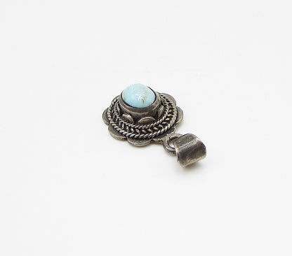 925 Sterling Silver  Vintage Bezel Set Turquoise Drop Pendant  PT2427