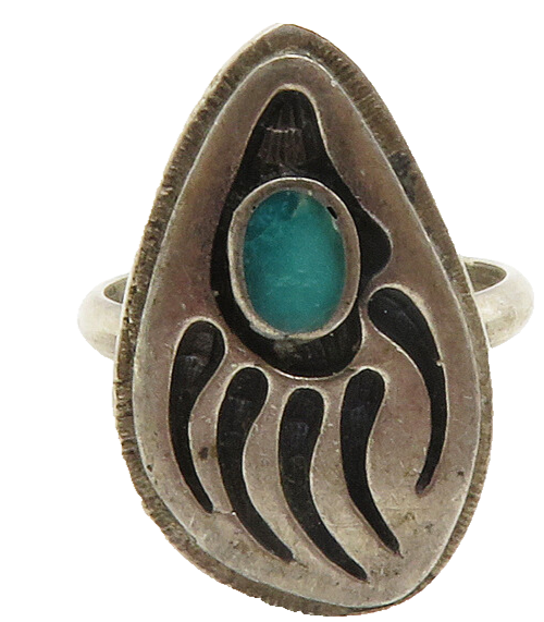 NAVAJO 925 Silver  Vintage Turquoise Bear Print Cocktail Ring Sz 7  RG12785