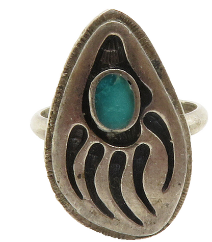 NAVAJO 925 Silver  Vintage Turquoise Bear Print Cocktail Ring Sz 7  RG12785