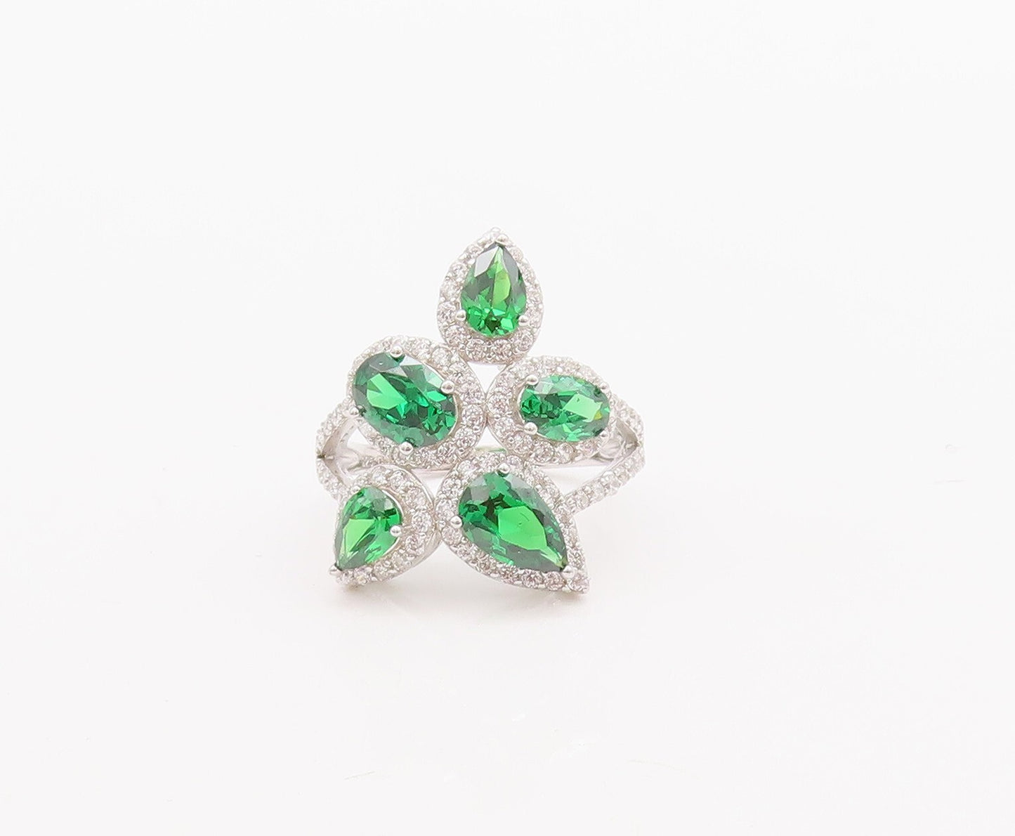 925 Sterling Silver Vintage Ring Designer Drop Cut Green White CZ  Sz 7  RG29499