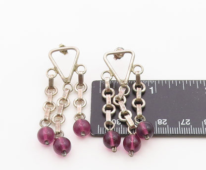 925 Sterling Silver Vintage Earrings Amethyst Bead Geometric Chandelier  EG14440
