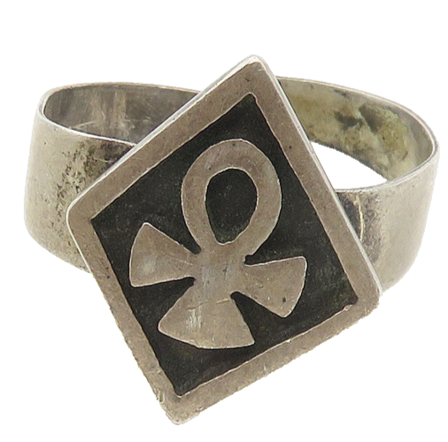 MEXICO 925 Silver  Vintage Egyptian Ankh Oxidized Band Ring Sz 12.5  RG18560
