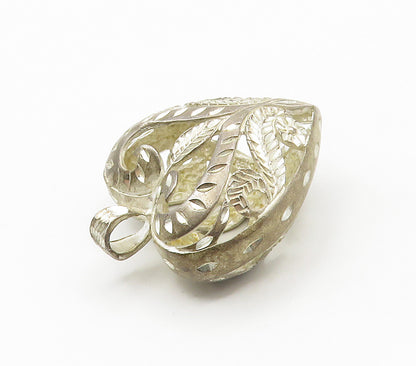925 Sterling Silver  Vintage Shiny Etched Floral Love Heart Pendant  PT11982