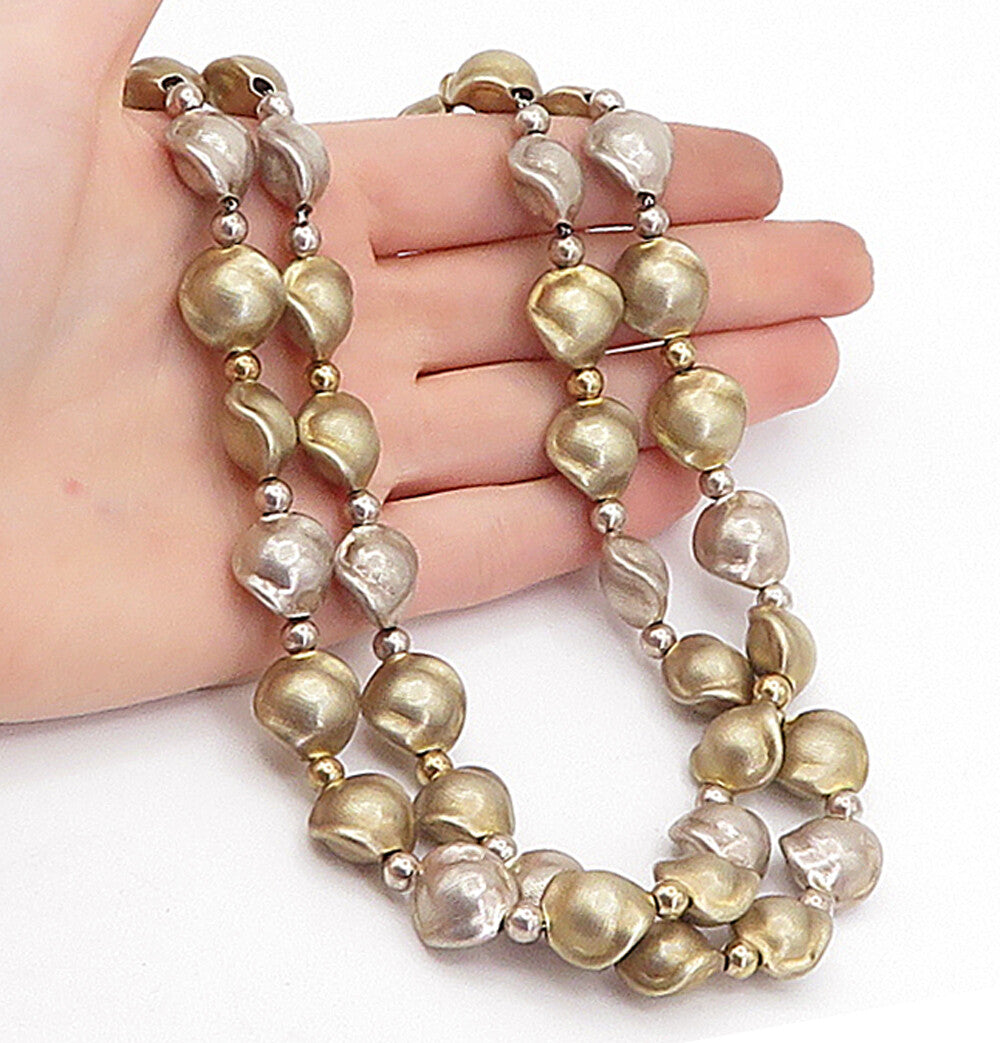DOBBS BOSTON 925 Silver  Vintage 2 Tone Etched Beaded Chain Necklace  NE1148