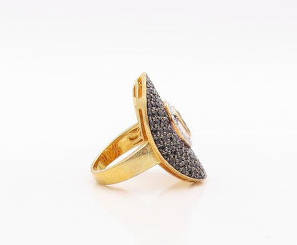 925 Sterling Silver Vintage Ring Gold Plated Large Topaz & Spinel  Sz 6  RG29967