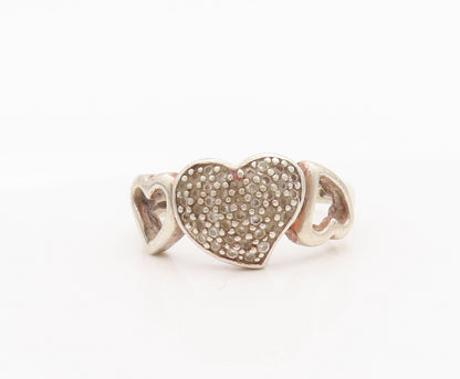 925 Sterling Silver Vintage Ring Swirly Carved Hearts Beaded Topaz Sz 7  RG27707