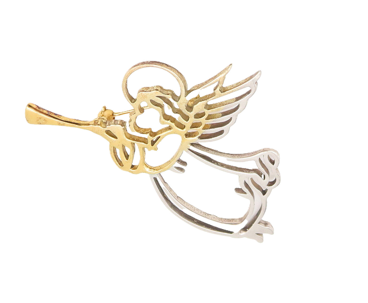 925 Sterling Silver  Vintage Flying Angle Playing Music Brooch Pin  BP10430
