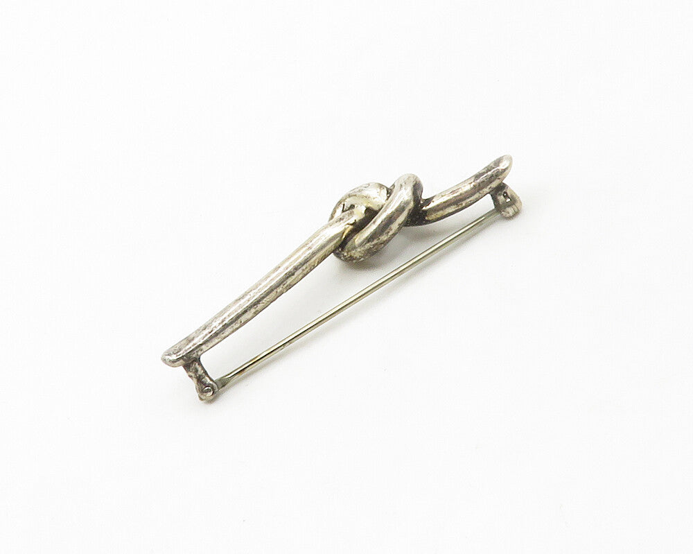 BY 925 Sterling Silver  Vintage Modernist Pretzel Tied Knot Brooch Pin  BP6683