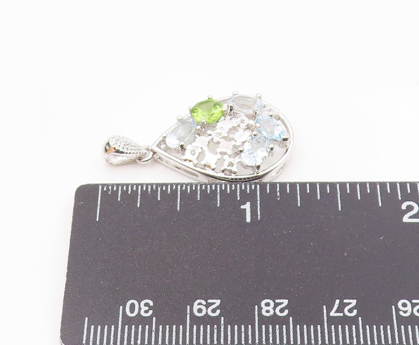925 Sterling Silver  Genuine Diamonds Topaz & Peridot Drop Pendant  PT10203