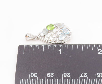 925 Sterling Silver  Genuine Diamonds Topaz & Peridot Drop Pendant  PT10203