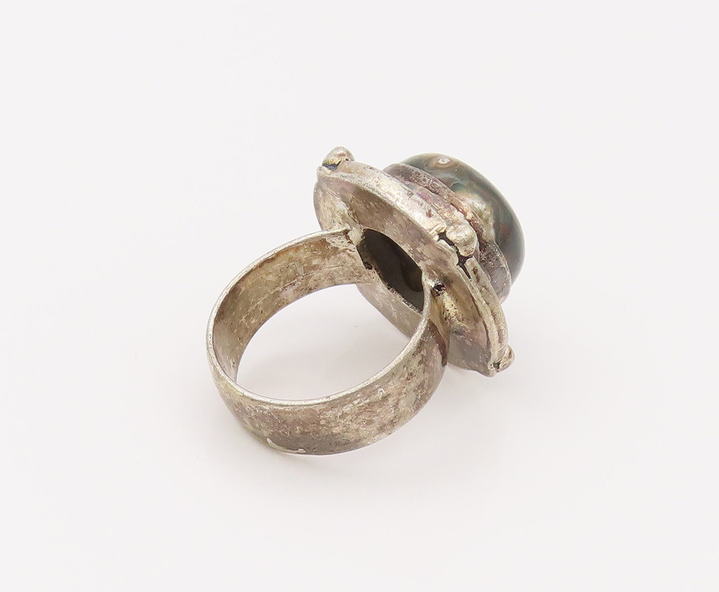 925 Silver  Vintage Green Ocean Jasper Twisted Rope Halo Ring Sz 7  RG26625