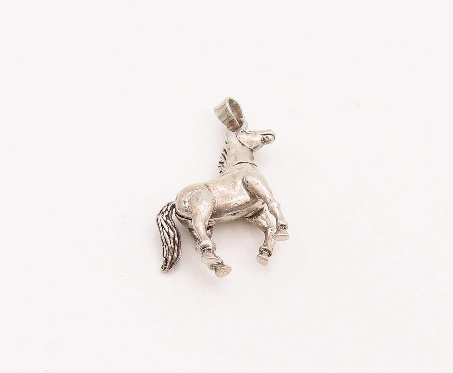 925 Sterling Silver Vintage Pendant Solid 3D Carved Moveable Horse  PT23426