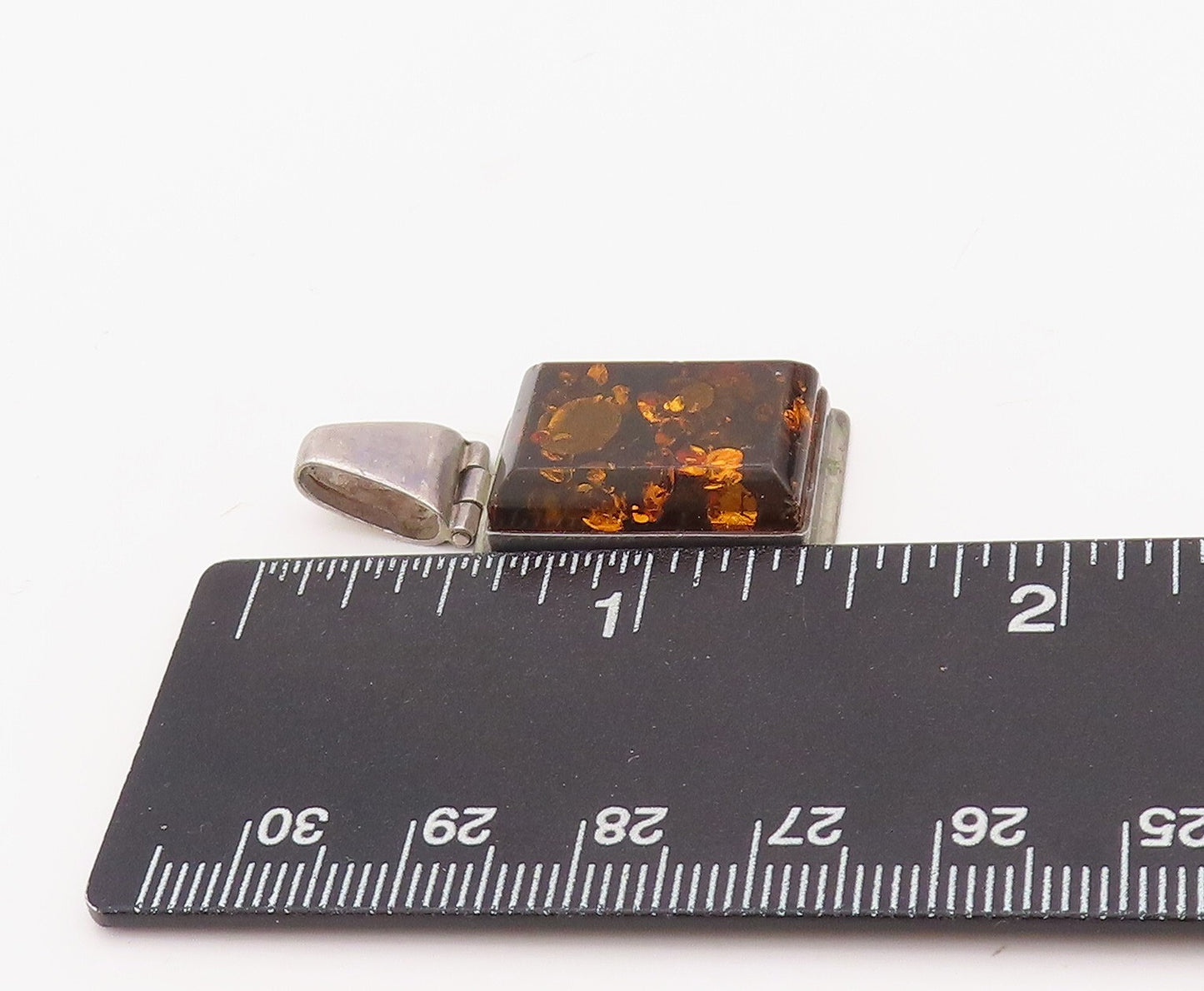 925 Sterling Silver Vintage Pendant Rectangle Cabochon Honey Amber  PT23551