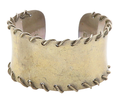 925 Sterling Silver  Vintage Wire Stitched Detail Smooth Cuff Bracelet  BT6009