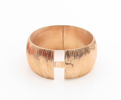 925 Sterling Silver Vintage Bracelet Gold Plated Textured Wide Bangle  BT12008