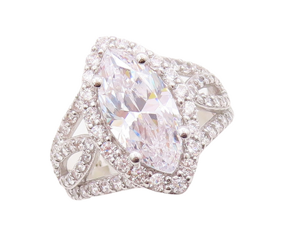 925 Sterling Silver Vintage Ring Designer Marquise Cutout CZ   Sz 8.5  RG30922