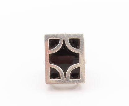 925 Sterling Silver Vintage Ring Rectangle Onyx Carved Framed  Sz 6.5  RG32627