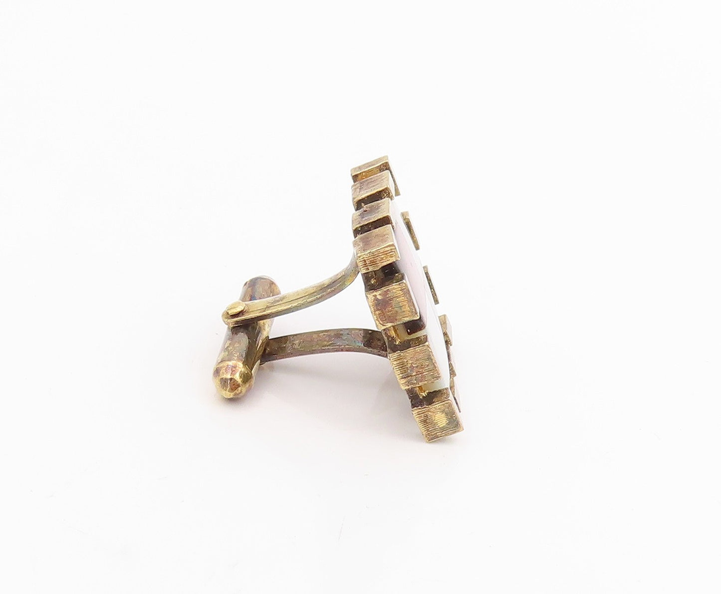 925 Sterling Silver Vintage Cuff Links Mother Of Pearl Checkerboard Pair TR4056