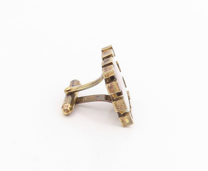 925 Sterling Silver Vintage Cuff Links Mother Of Pearl Checkerboard Pair TR4056
