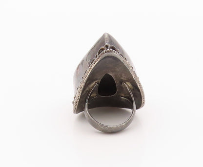 925 Sterling Silver Vintage Ring Large Pear Cut Onyx Solid Band  Sz 9  RG36362