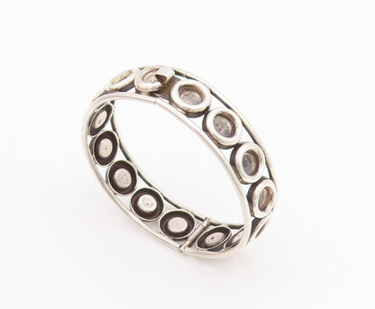 925 Sterling Silver Vintage Bracelet MEXICO Solid Rings Carved Bangle  BT10694