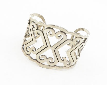MEXICO 925 Sterling Silver  Vintage Open Love Hearts Cuff Bracelet  BT5172