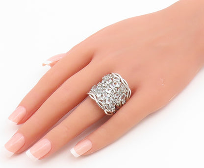 925 Sterling Silver Vintage Ring Aquamarine Cluster Statement Band Sz 12 RG36739