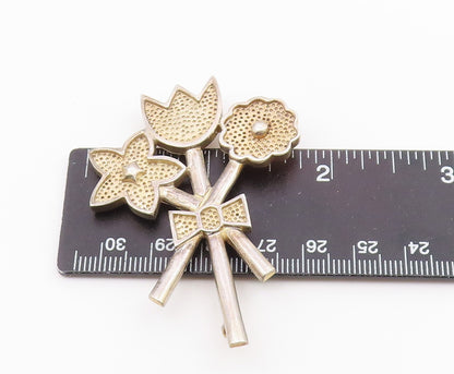 NANCY & RISE 925 Silver  Vintage Modernist Flower Bunch Brooch Pin  BP6678