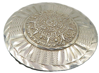 MEXICO 925 Sterling Silver  Vintage Mayan Aztec Sun Calendar Brooch Pin BP3744