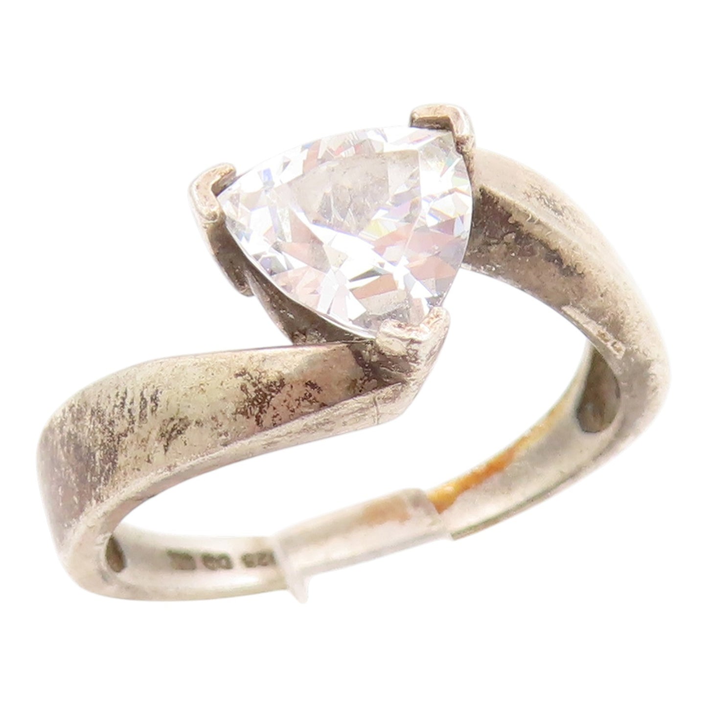 925 Sterling Silver Vintage Ring Classic CZ Solitaire Bypass Band  Sz 7  RG35736