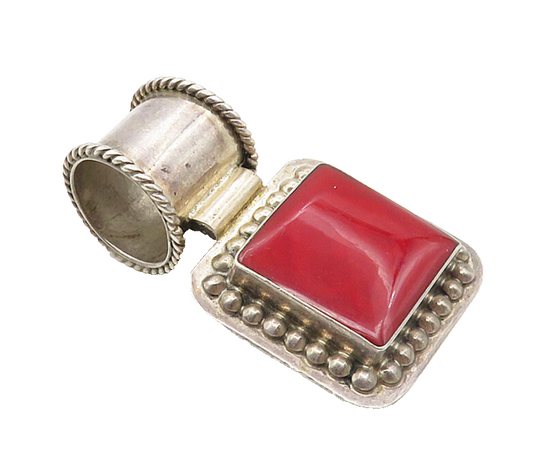 MEXICO 925 Sterling Silver  Vintage Coral Bubble Border Slide Pendant  PT7161