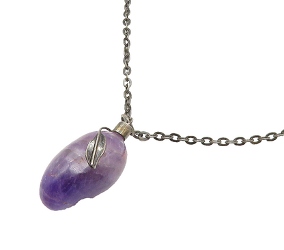 925 Sterling Silver  Vintage Amethyst Floral Dark Tone Chain Necklace  NE2625