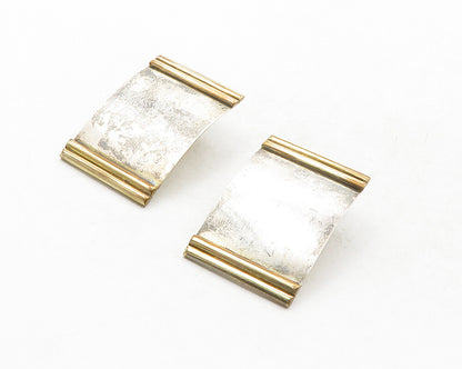 925 Sterling Silver & 14K GOLD  Vintage Two Tone Square Drop Earrings  EG6591