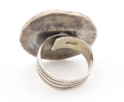 925 Silver  Vintage Dented Carved Large Round Adjustable Ring Sz 9.25  RG27050