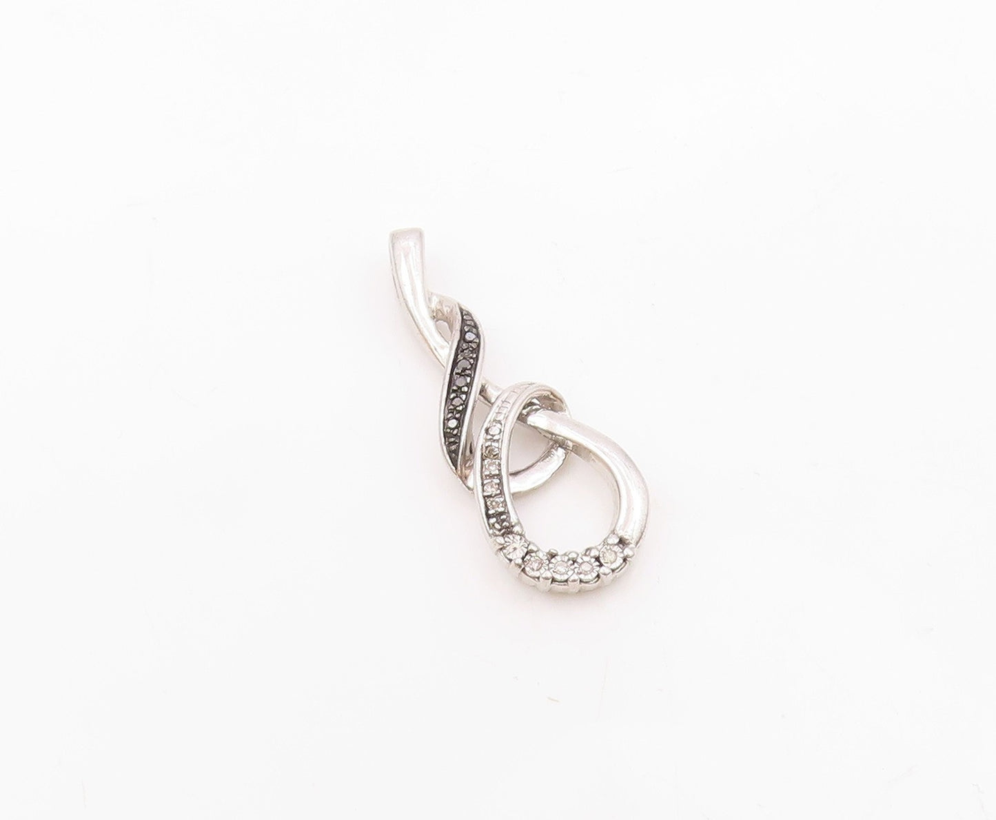 925 Sterling Silver  Genuine Black & White Diamonds Shiny Pendant  PT14560