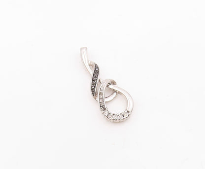 925 Sterling Silver  Genuine Black & White Diamonds Shiny Pendant  PT14560