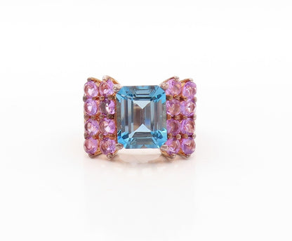 925 Sterling Silver Vintage Ring Rose Gold Plated Amethyst & Topaz  Sz 8 RG30865