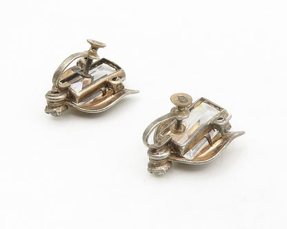 925 Sterling Silver  Vintage Topaz Floral Leaf Non Pierce Earrings  EG7046