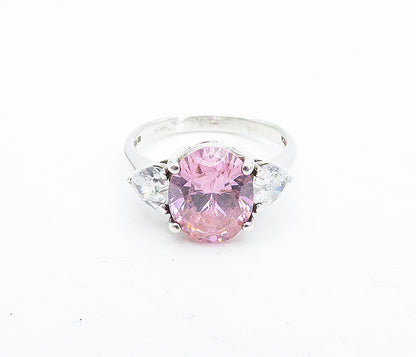 KOREA 925 Sterling Silver  Vintage Pink Cubic Zirconia Band Ring Sz 9  RG5440
