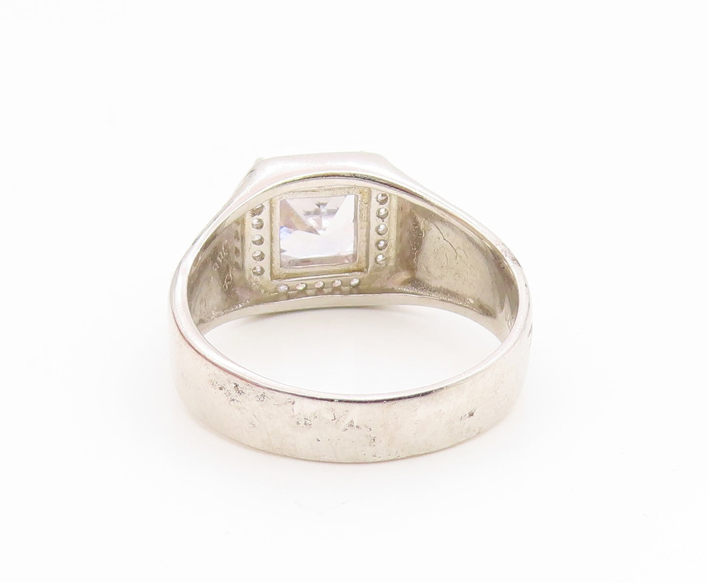925 Sterling Silver Vintage Ring Classic CZ Etched Geometric Band Sz 12 RG35153