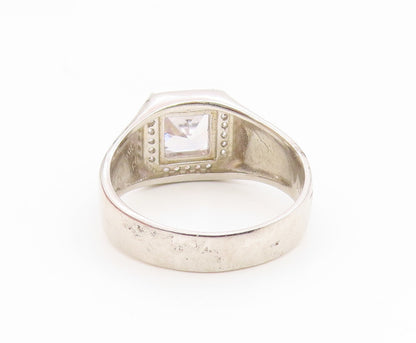925 Sterling Silver Vintage Ring Classic CZ Etched Geometric Band Sz 12 RG35153