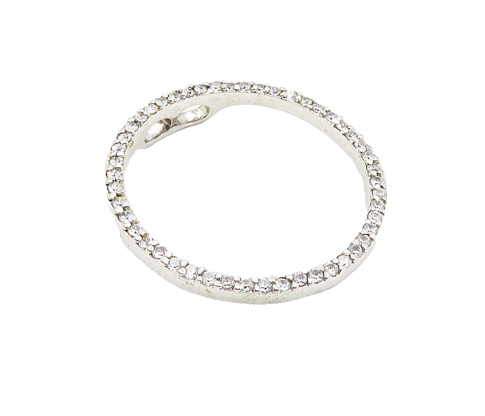 925 Sterling Silver  Shiny White Topaz Minimalist Open Circle Pendant  PT6480
