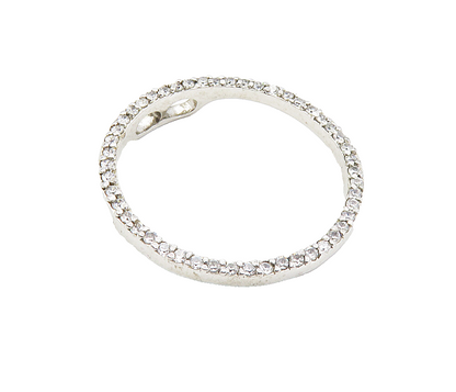 925 Sterling Silver  Shiny White Topaz Minimalist Open Circle Pendant  PT6480