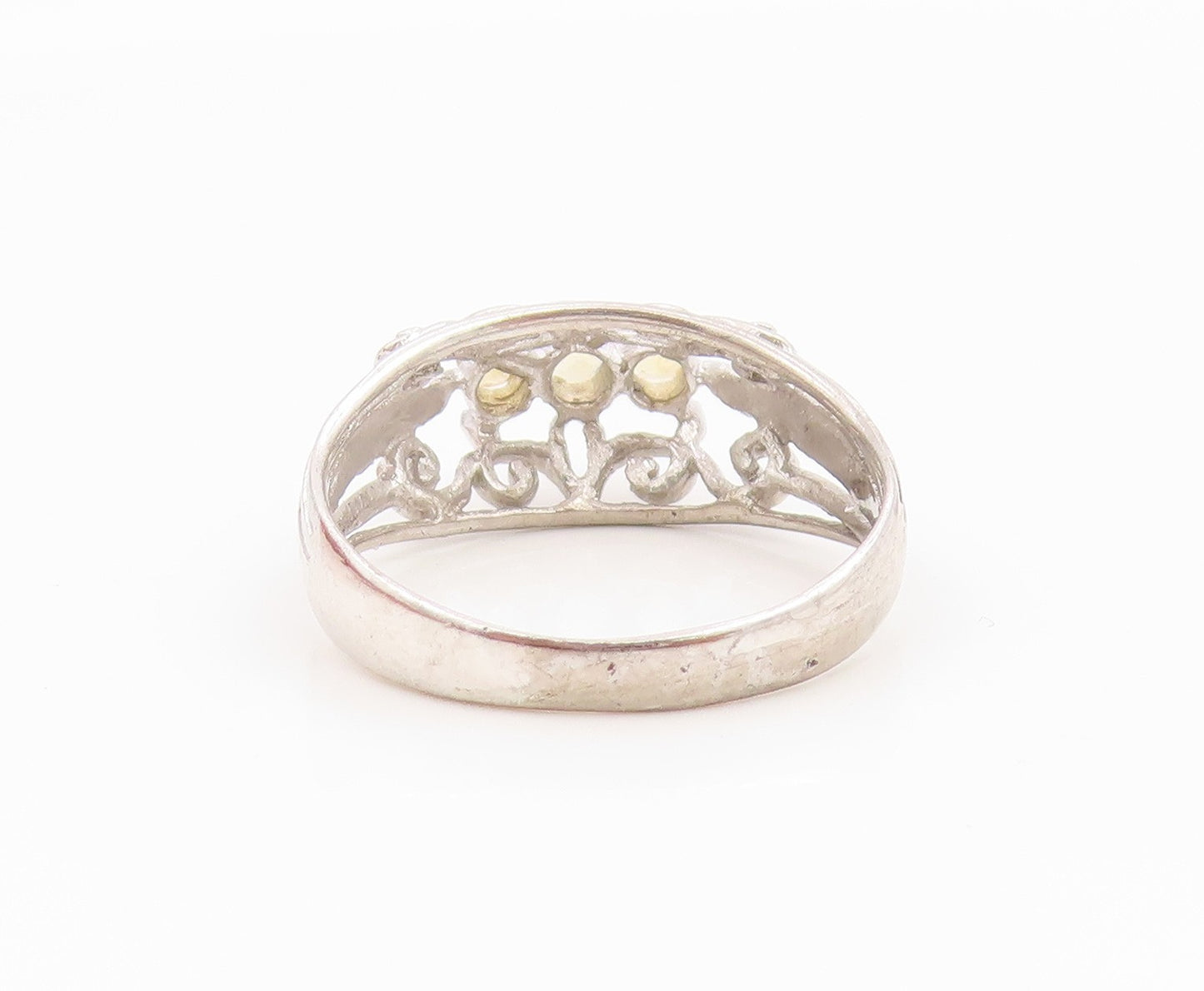 925 Sterling Silver Vintage Ring Elegant Citrine Openwork Band  Sz 7  RG36039