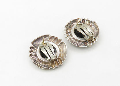 925 Silver & 14K GOLD  Vintage Black Onyx Non Pierce Drop Earrings  EG10650