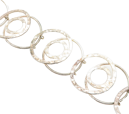 925 Sterling Silver  Vintage Hammered Open Circle Chain Bracelet  BT6116