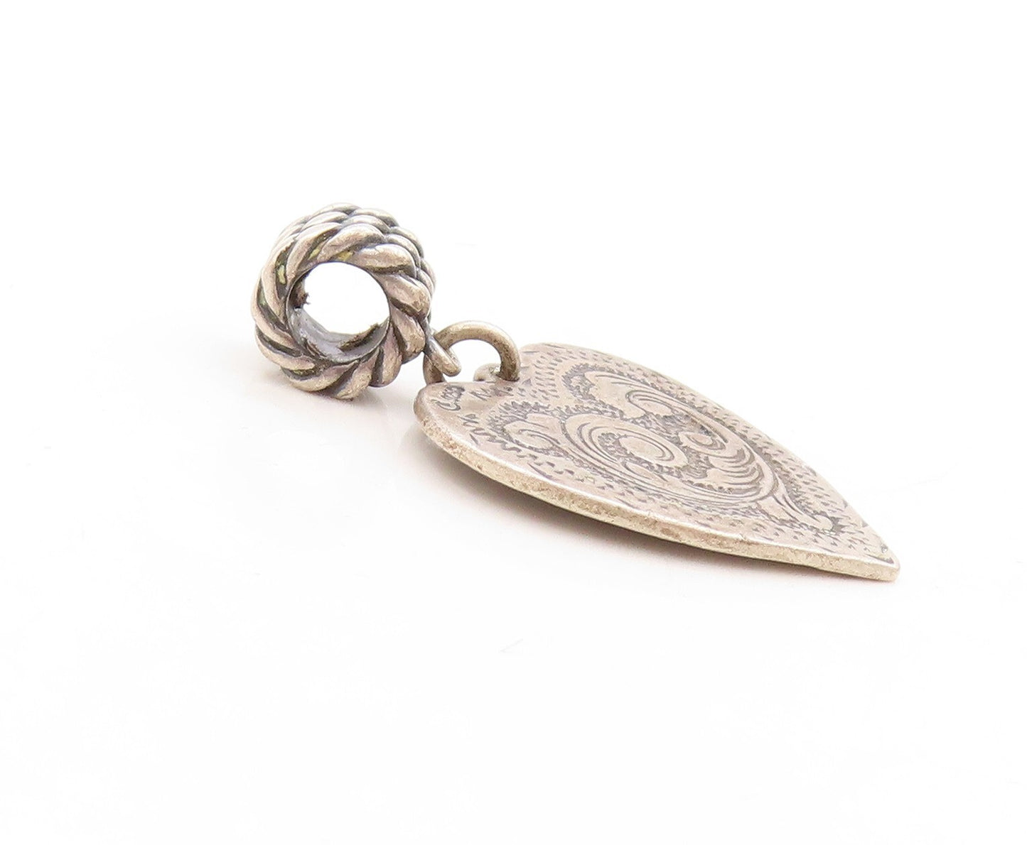 925 Sterling Silver Vintage Pendant CAROLYN POLLACK Swirly Carved Heart  PT23869