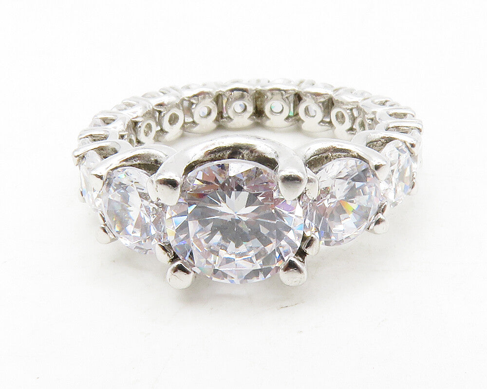 925 Sterling Silver  Shiny Graduated Cubic Zirconia Eternity Ring Sz 5 RG13441