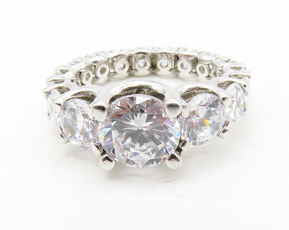 925 Sterling Silver  Shiny Graduated Cubic Zirconia Eternity Ring Sz 5 RG13441