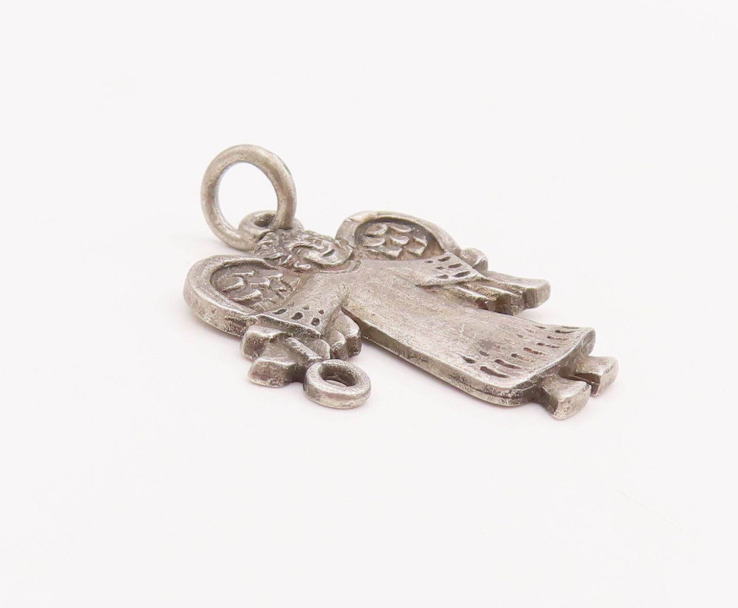 925 Sterling Silver Vintage Pendant Solid Carved Happy Angle With Wings  PT22879